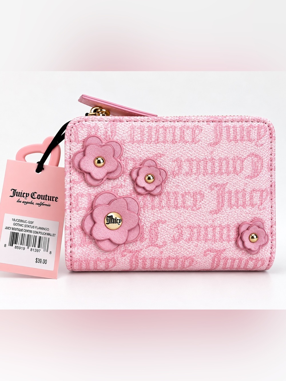 🌸Juicy Couture Pink Floral Centre Coin Pouch Wallet NWT